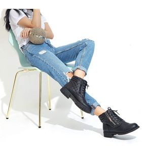 Ankle High Lace Up Zipper Wallet Combat Boots